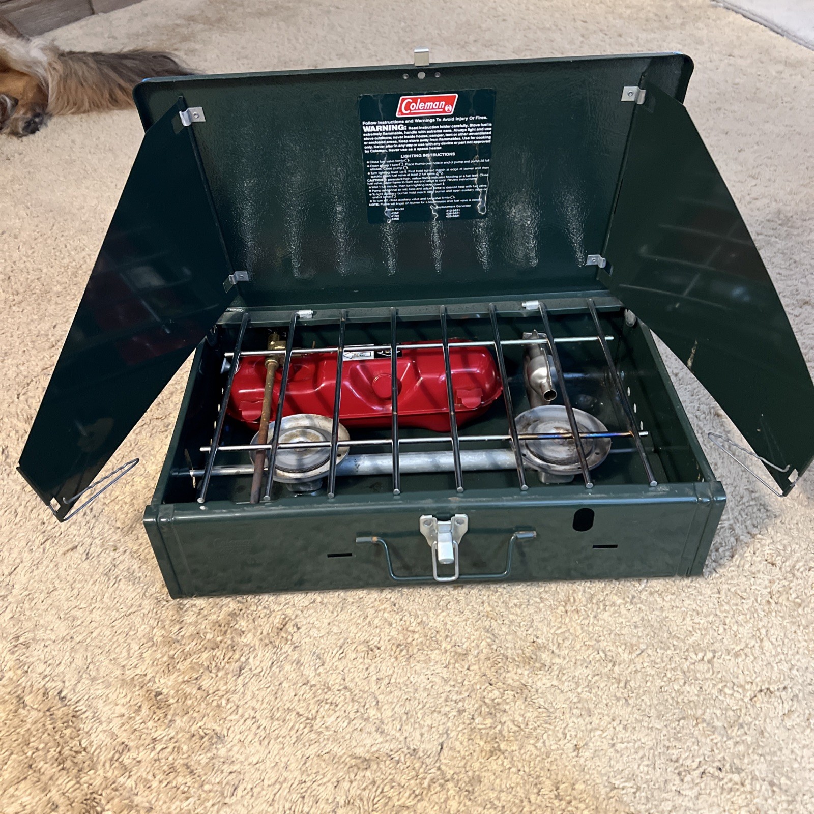 Vintage Coleman 425F 2 Burner Camp Suitcase Stove W/Fuel Tank 12/88 Clean