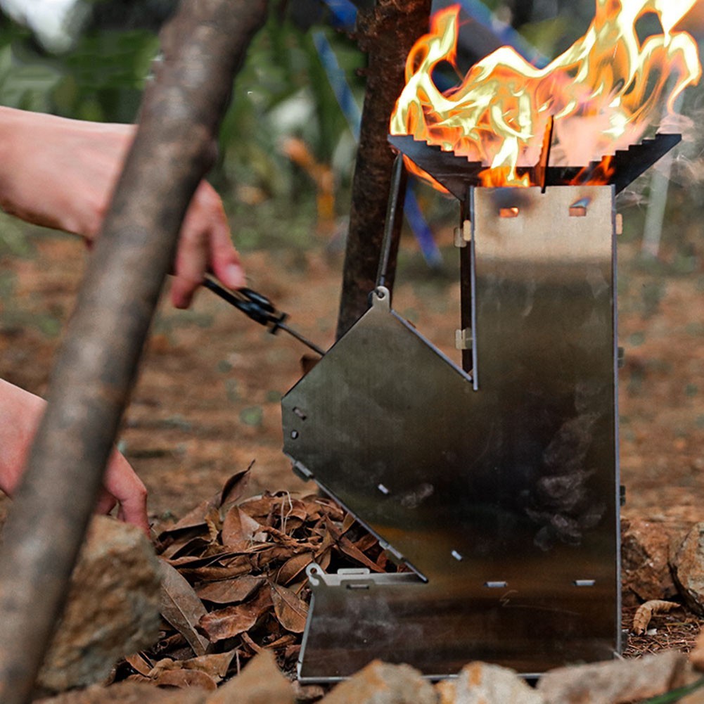 BBQ Rocket Stove Stainless Steel Cooking Stove Portable Collapsible Camping Stov