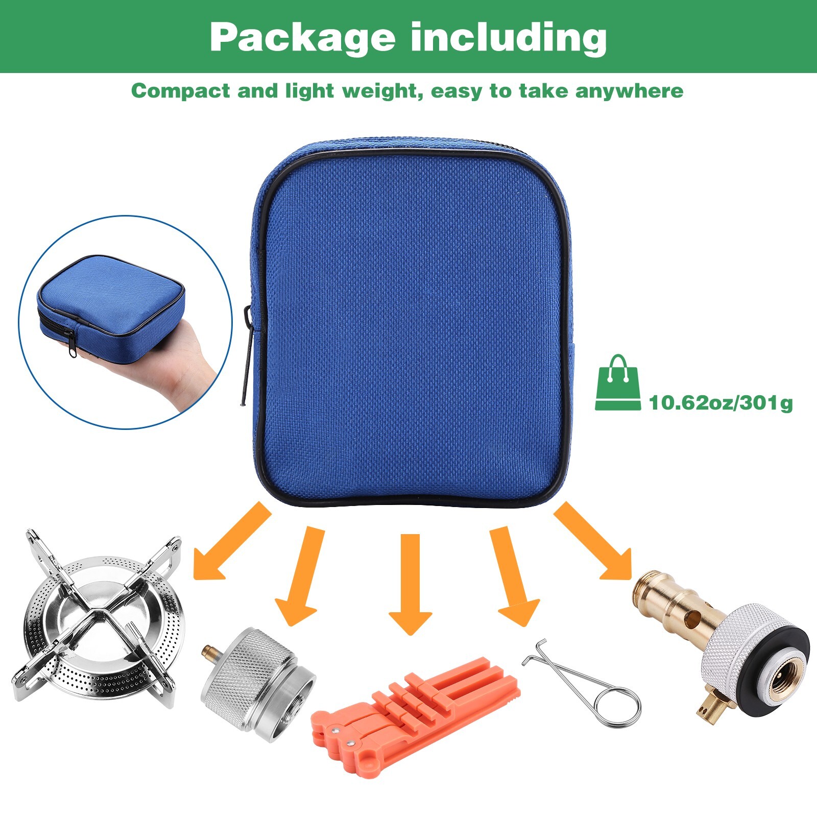 Portable Camping Stove Burner, Backpacking Stove with 1LB Propane Tank Adapter