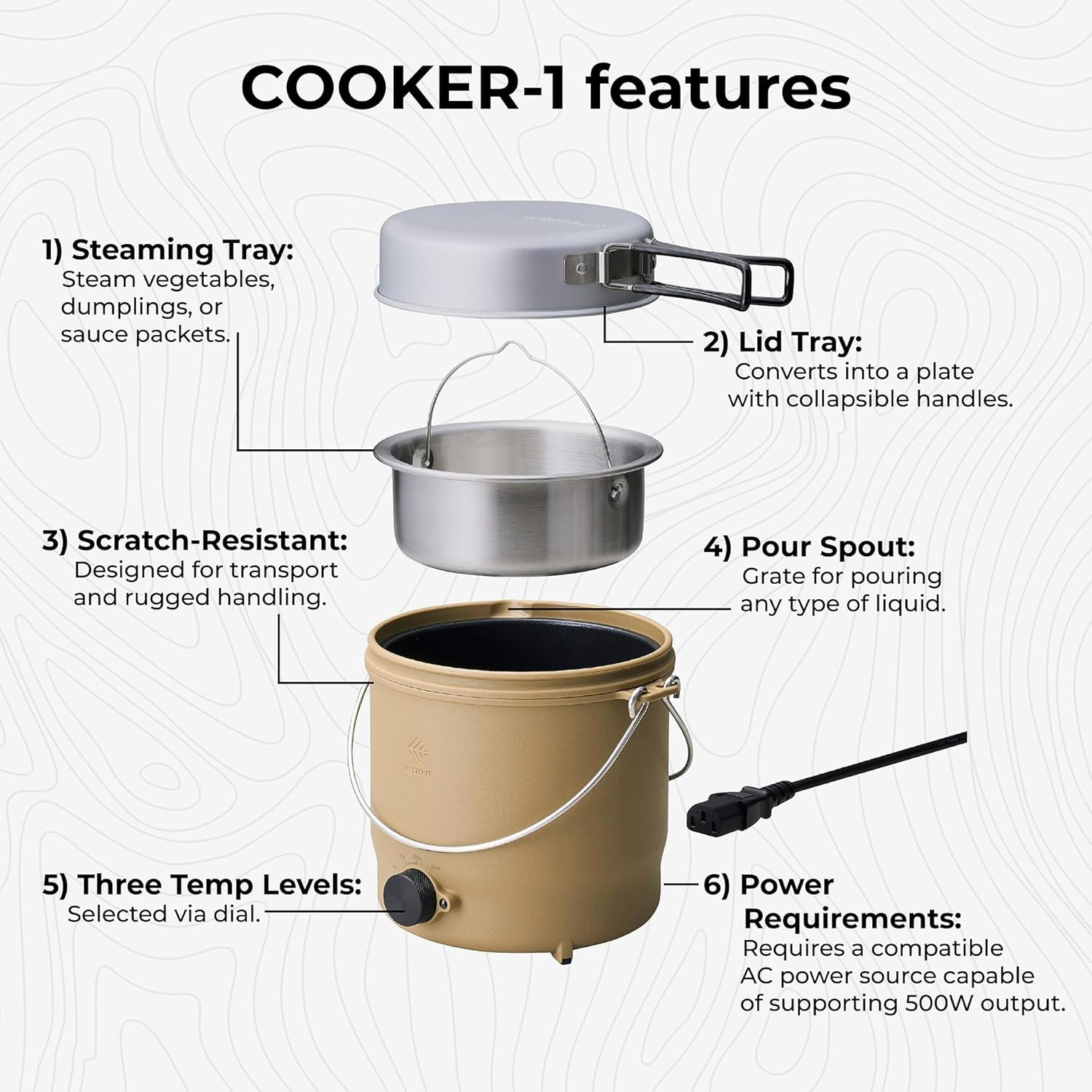 COOKER-1 Electric Cooker 500W Camping Stove, Portable Plug-In for Power Stations