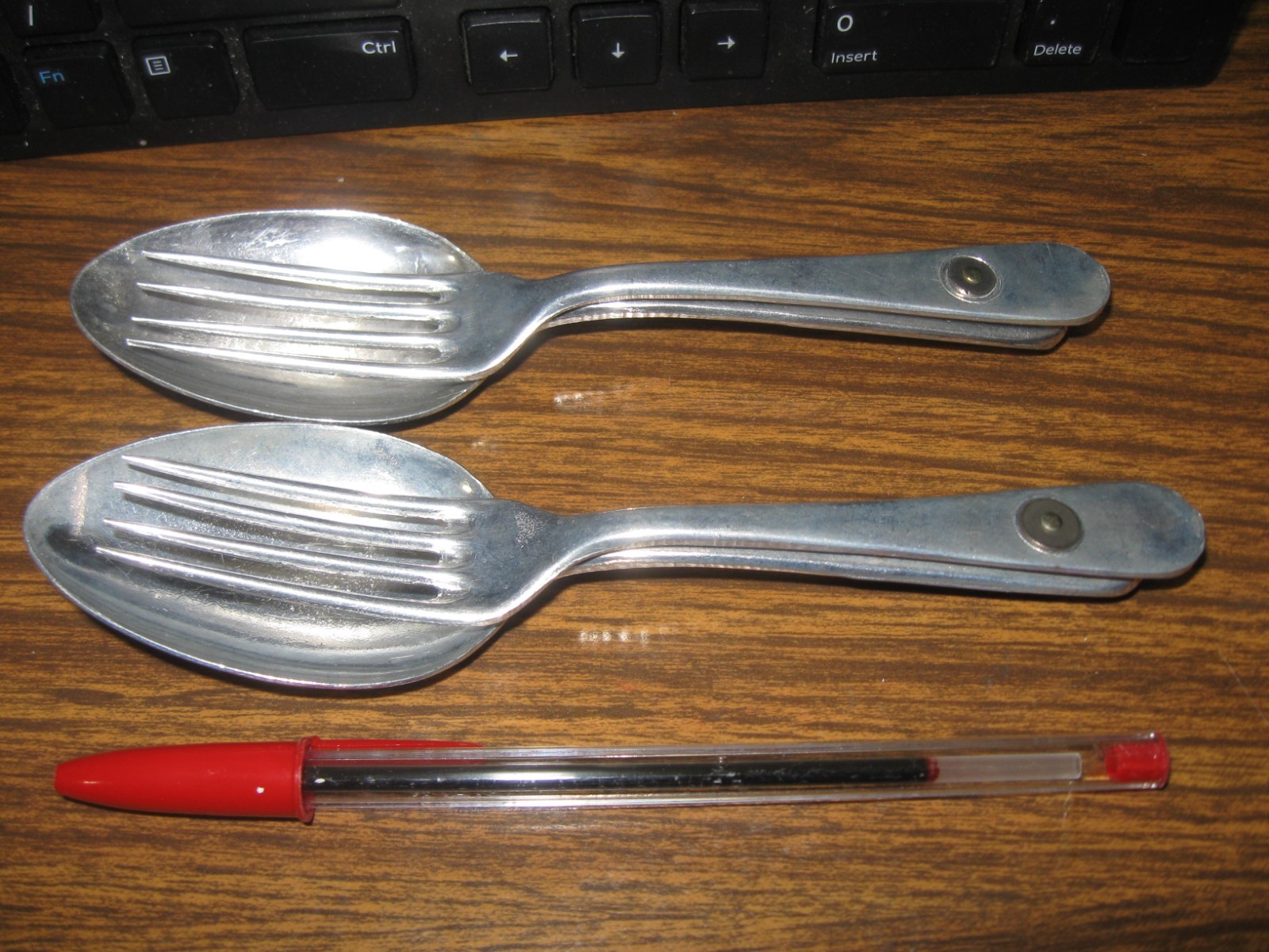 2 EUC Vintage 50s Swiss SIGG [?] CAST ALUMINUM UTENSILS SPOON & FORK backpackinG