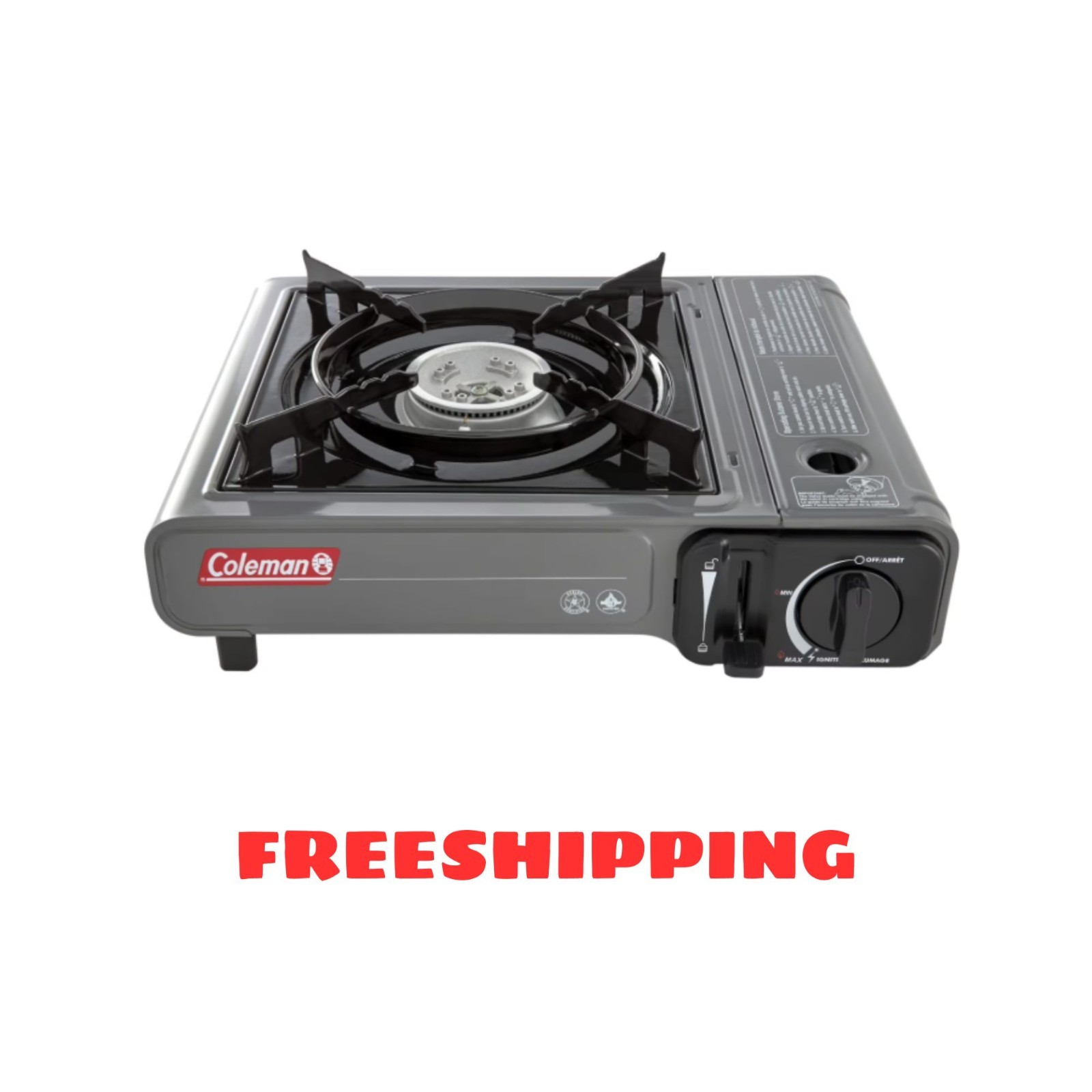 Tabletop Butane Gas Camping Stove, 1-Burner, Gray