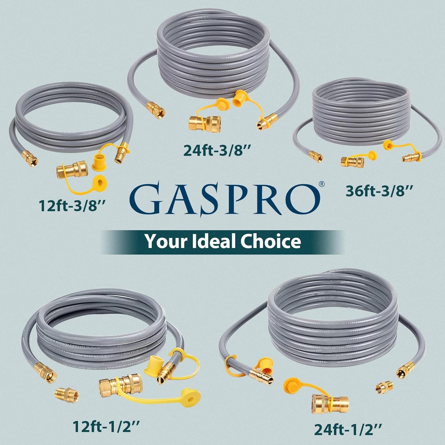 GASPRO 12 Feet 3/8″ ID Natural Gas Hose, Low 12 Feet, Gray, Gold, Yellow
