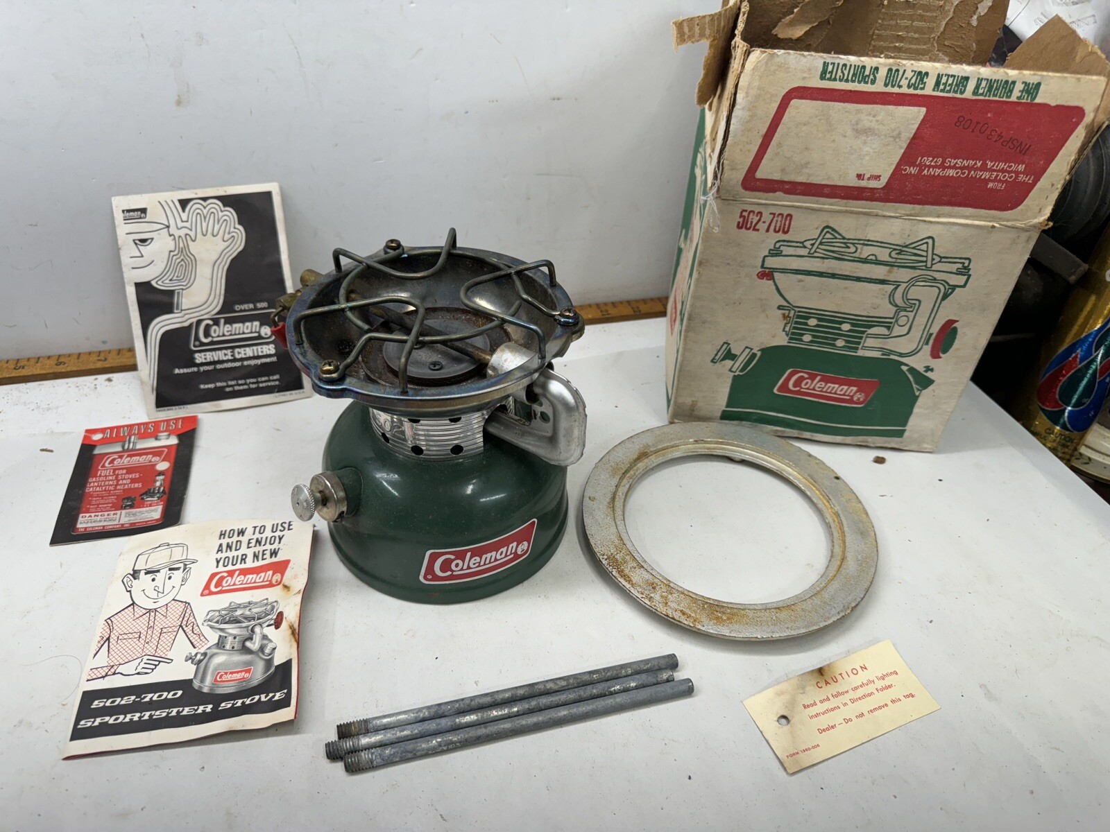 Vintage Coleman 502 Green Sportster Camp Stove With Box