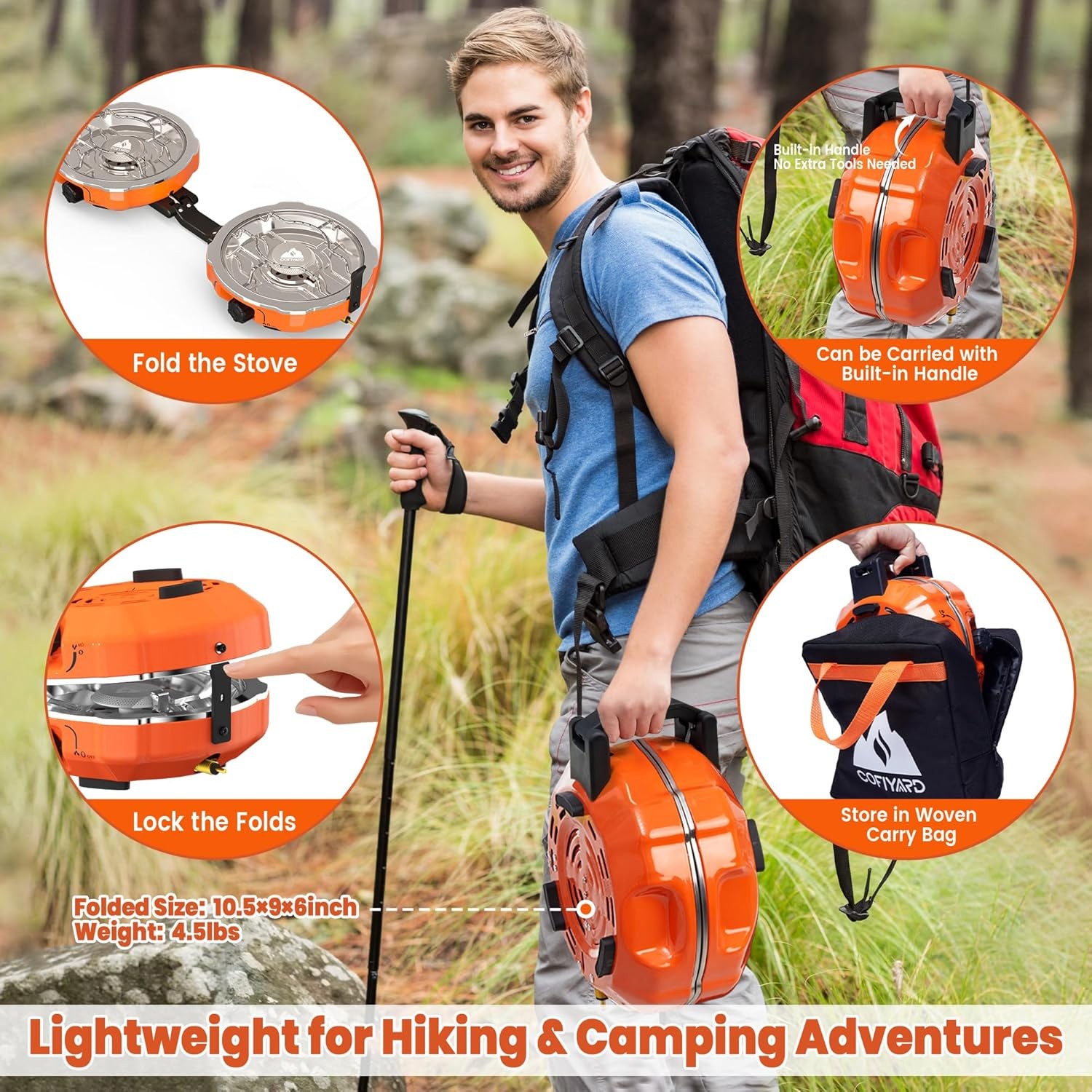 20,000 Btus 2 Burner Propane Camping Stove, Portable Folding Camp Stove with Adj