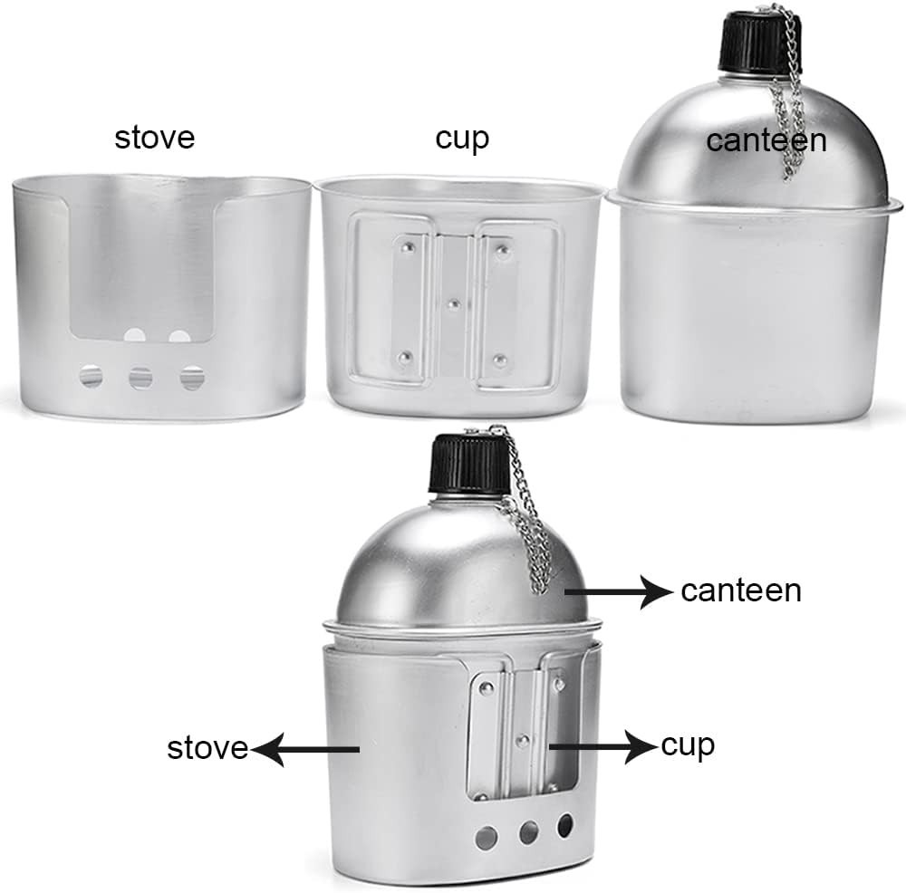 Military Aluminum Canteen with Cup & Stove Set – Perfect for Outdoor Adventures