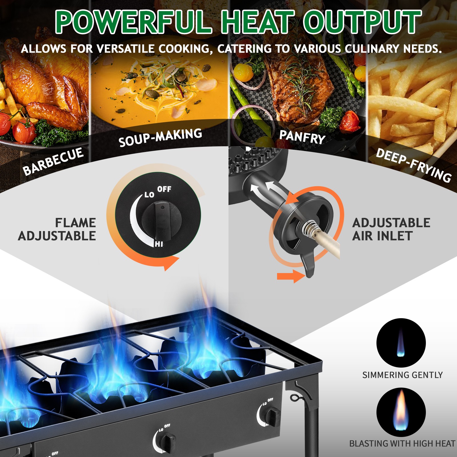 Portable 225,000 BTU Powerful 0-20 Psi 3Burner Outdoor Camping Gas Propane Stove