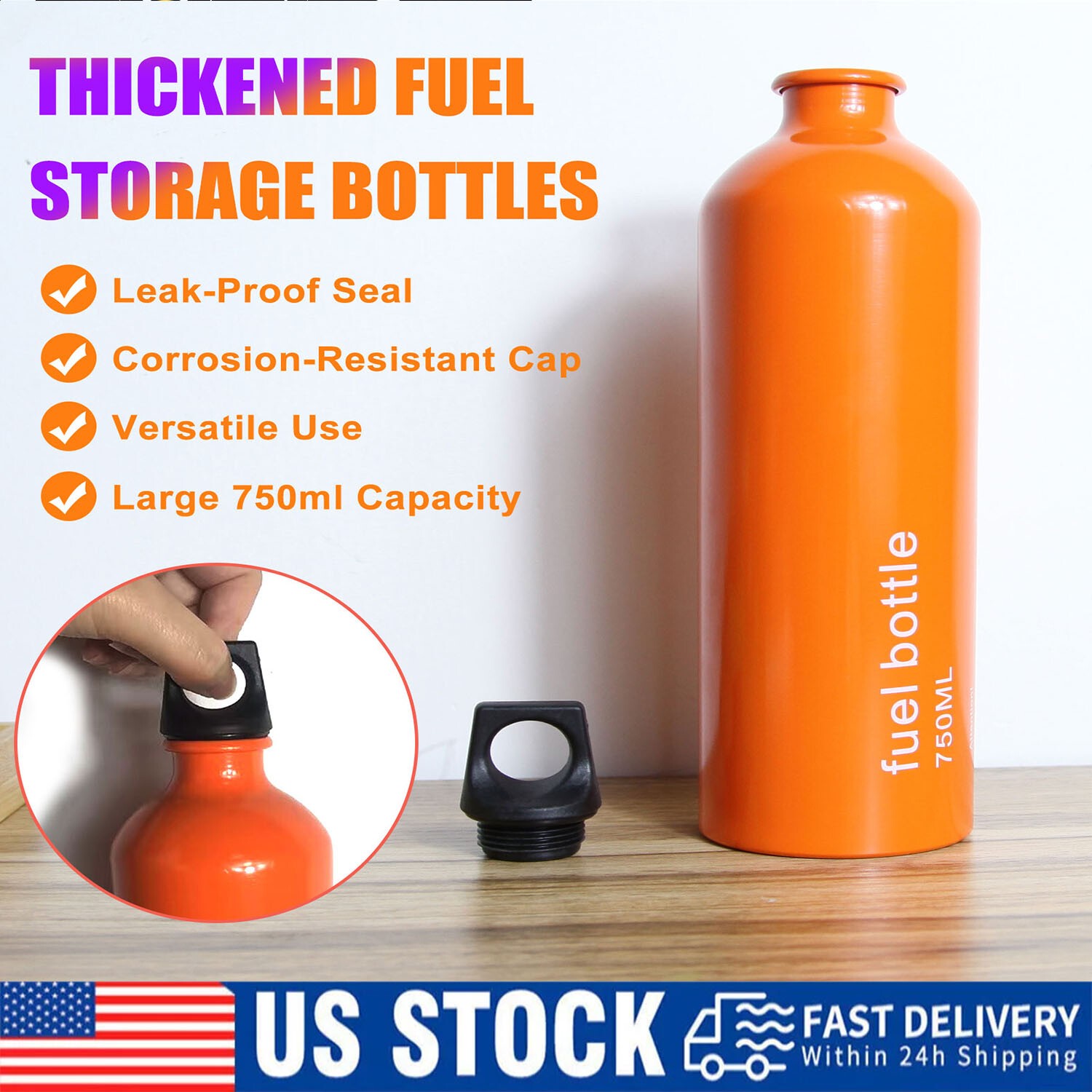 Portable Outdoor Fuel Tank Reserve Bottle Petrol Gasoline Oil Storage Can 750ml