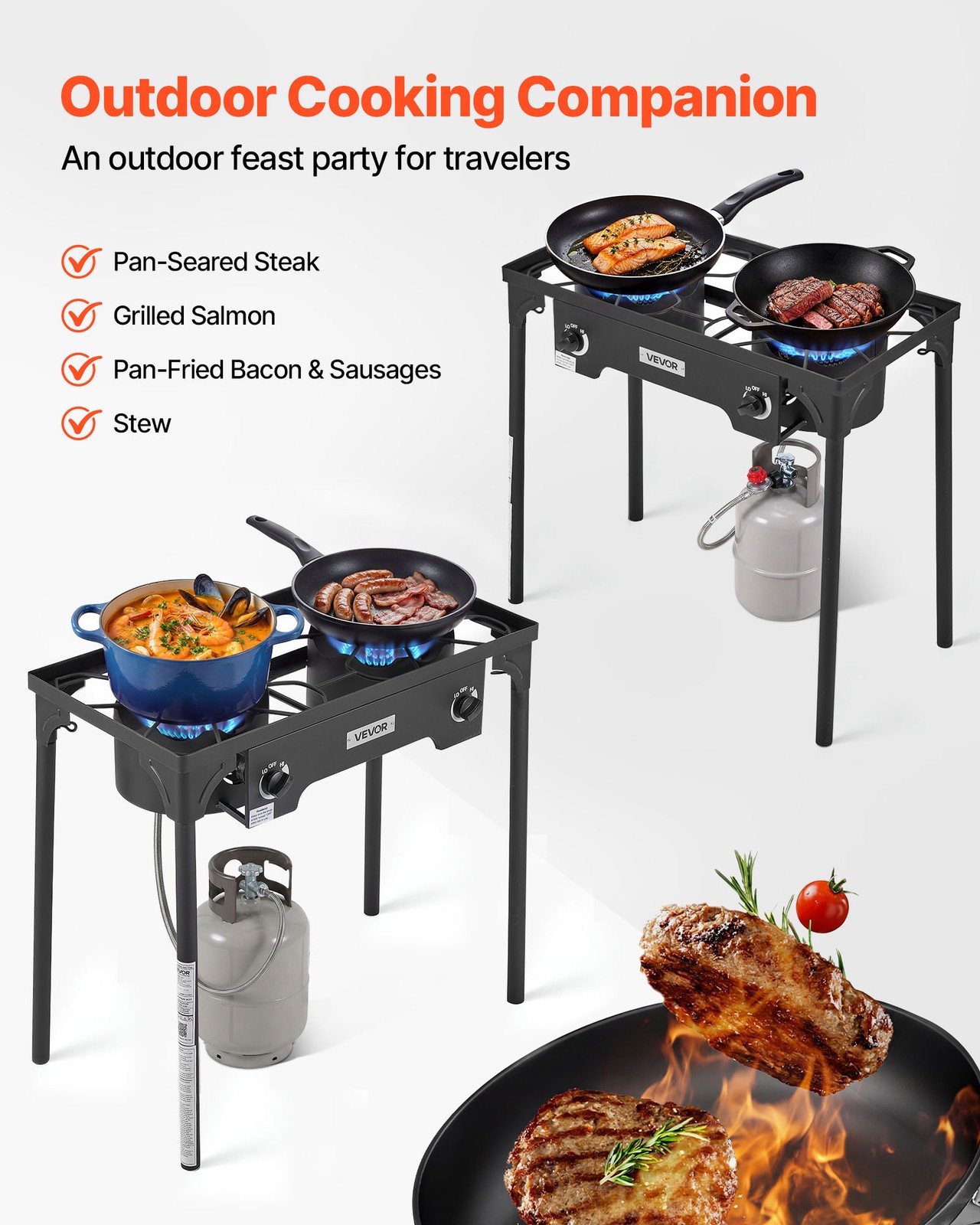 VEVOR 2 Burner Propane Gas Stove 150000 BTU Outdoor Camping Cooker with Shield