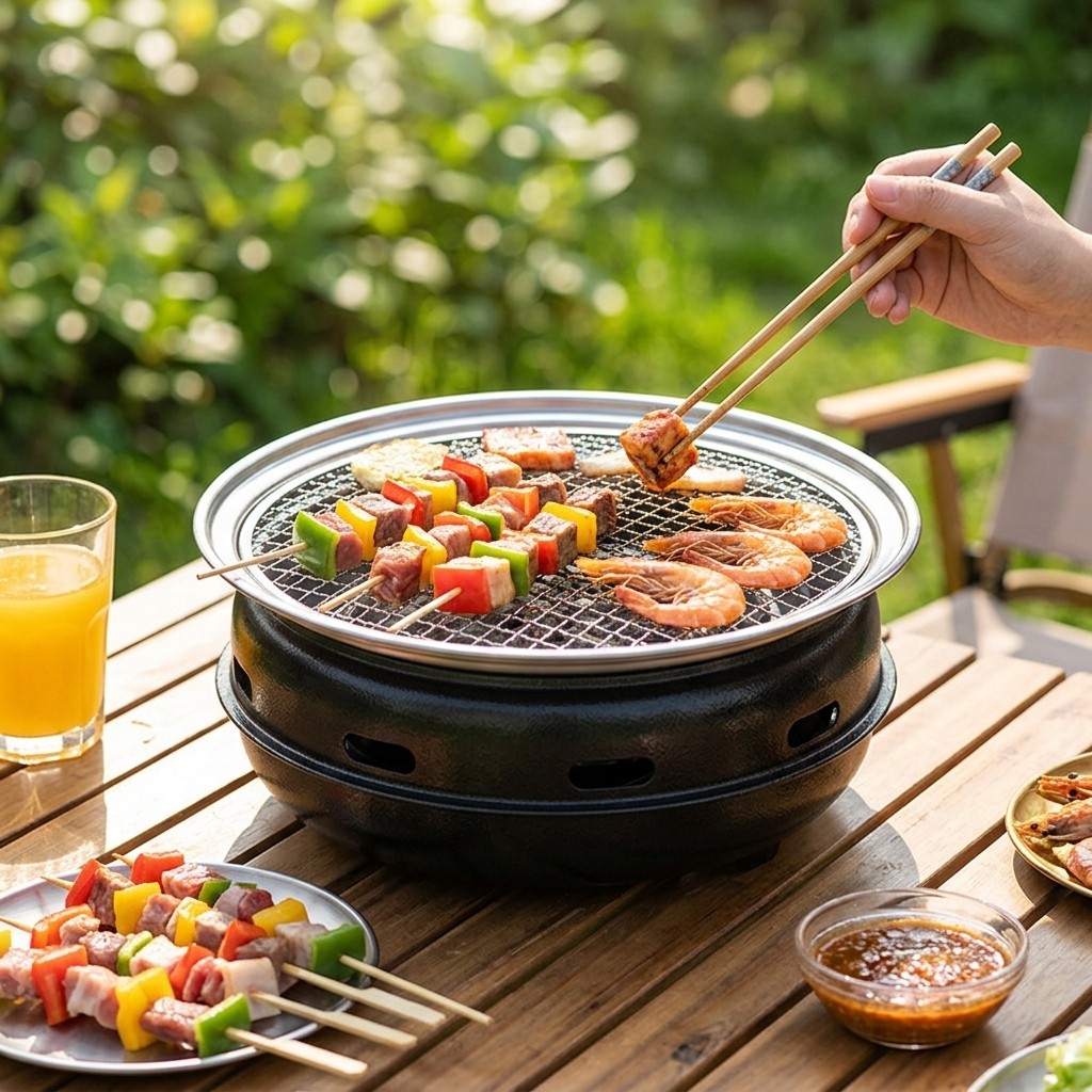 Portable Briquette Grill, Small Premium Metal Outdoor Cooking Grill