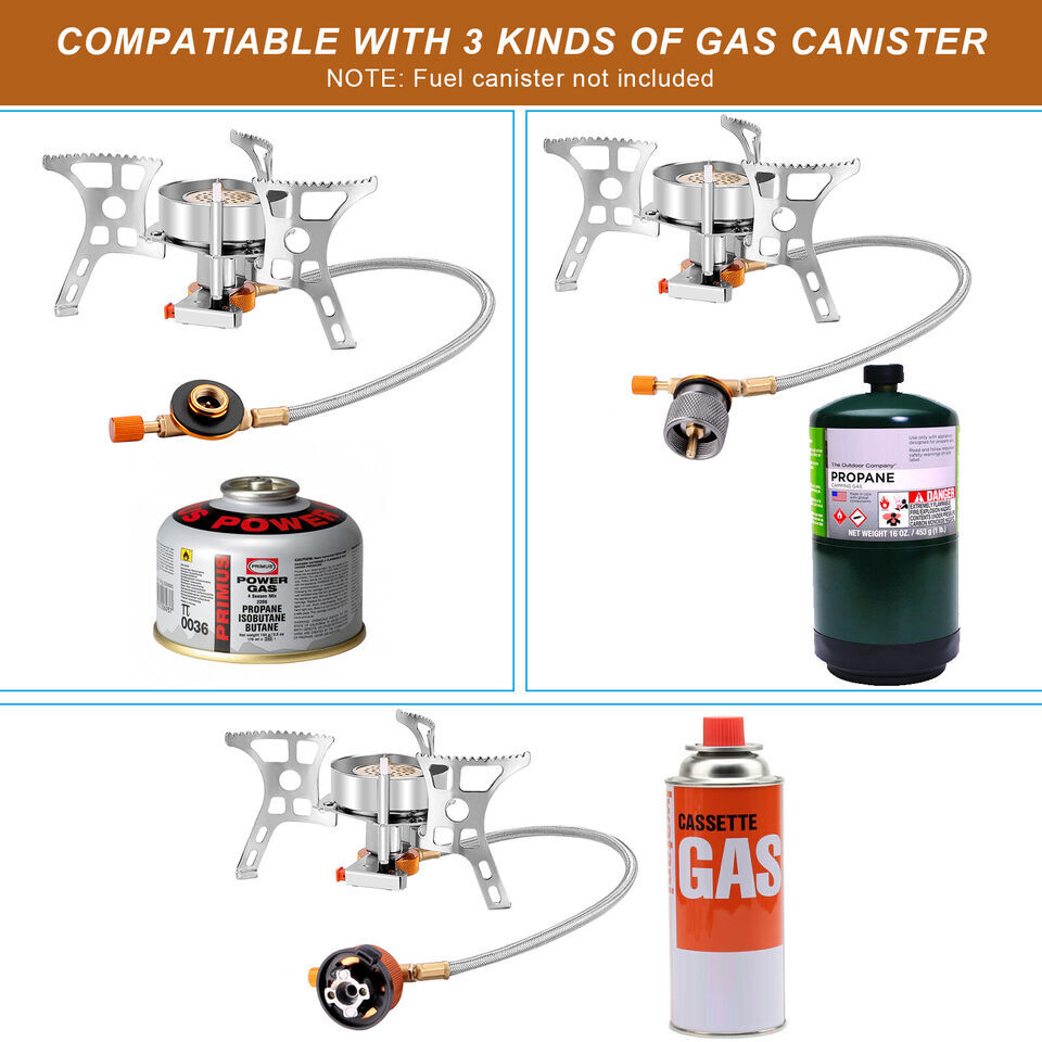 3900W Portable Backpacking Stove, Camping Gas Stove 1LB Propane Tank Adapter New