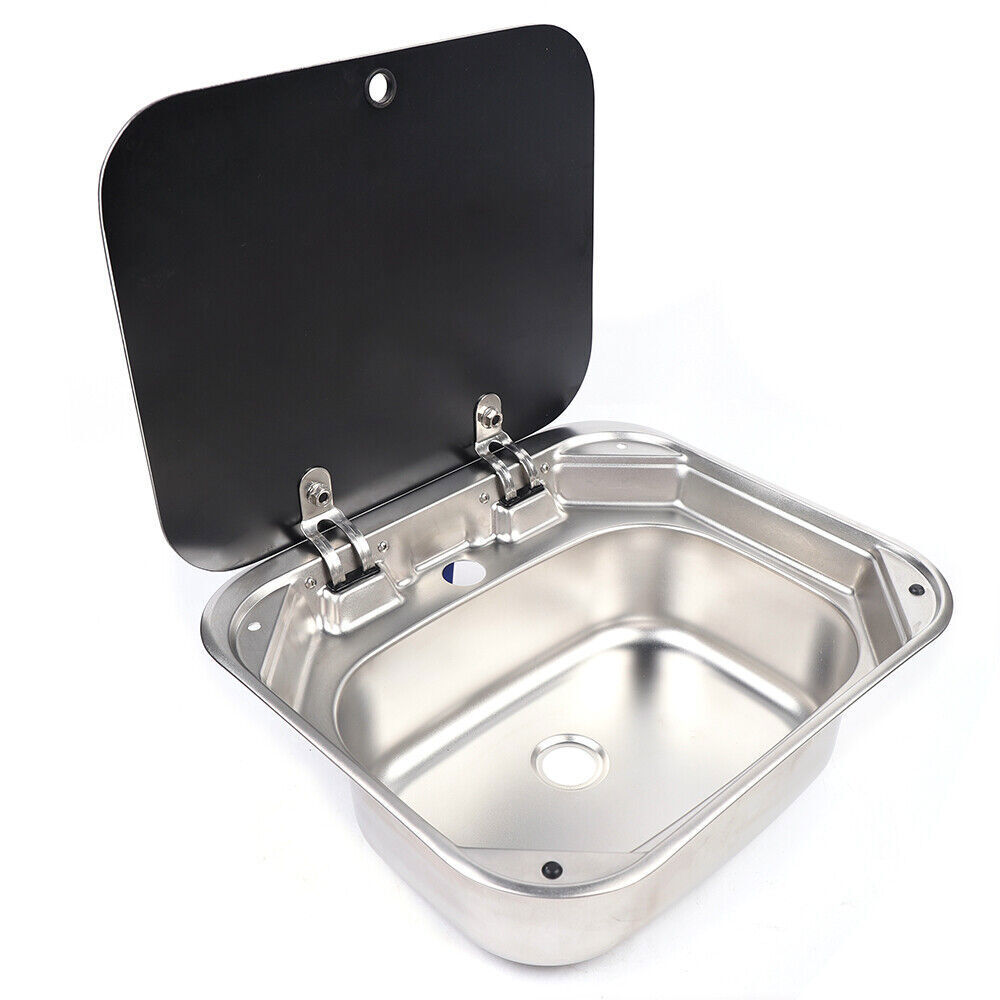 RV Caravan Camper Sink Stainless Steel Hand Wash Basin with Glass Lid & Faucet