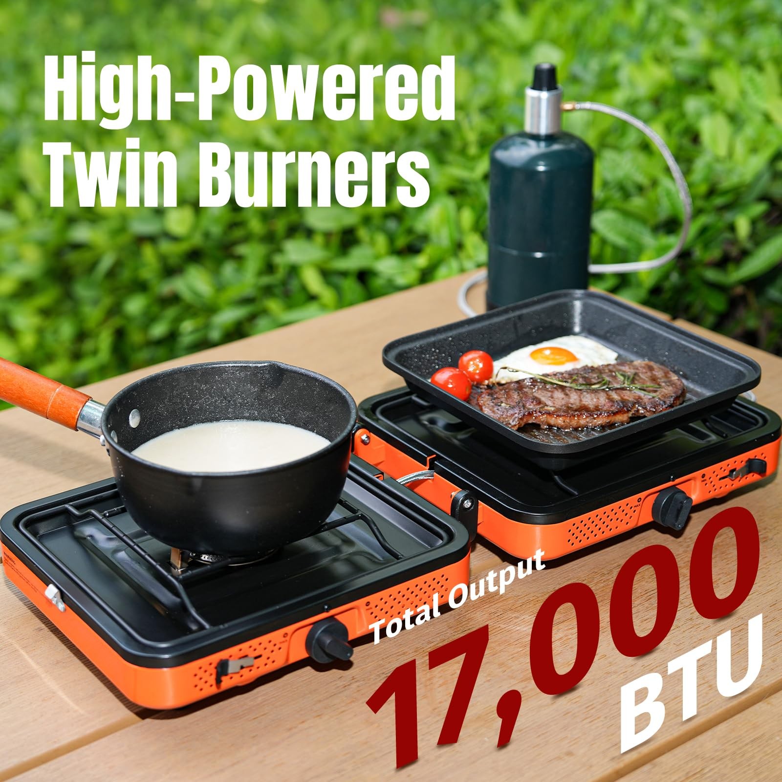 Foldable 2 Burner Propane Stove & Gas Grill Camping Cooker W/ Case & Hose