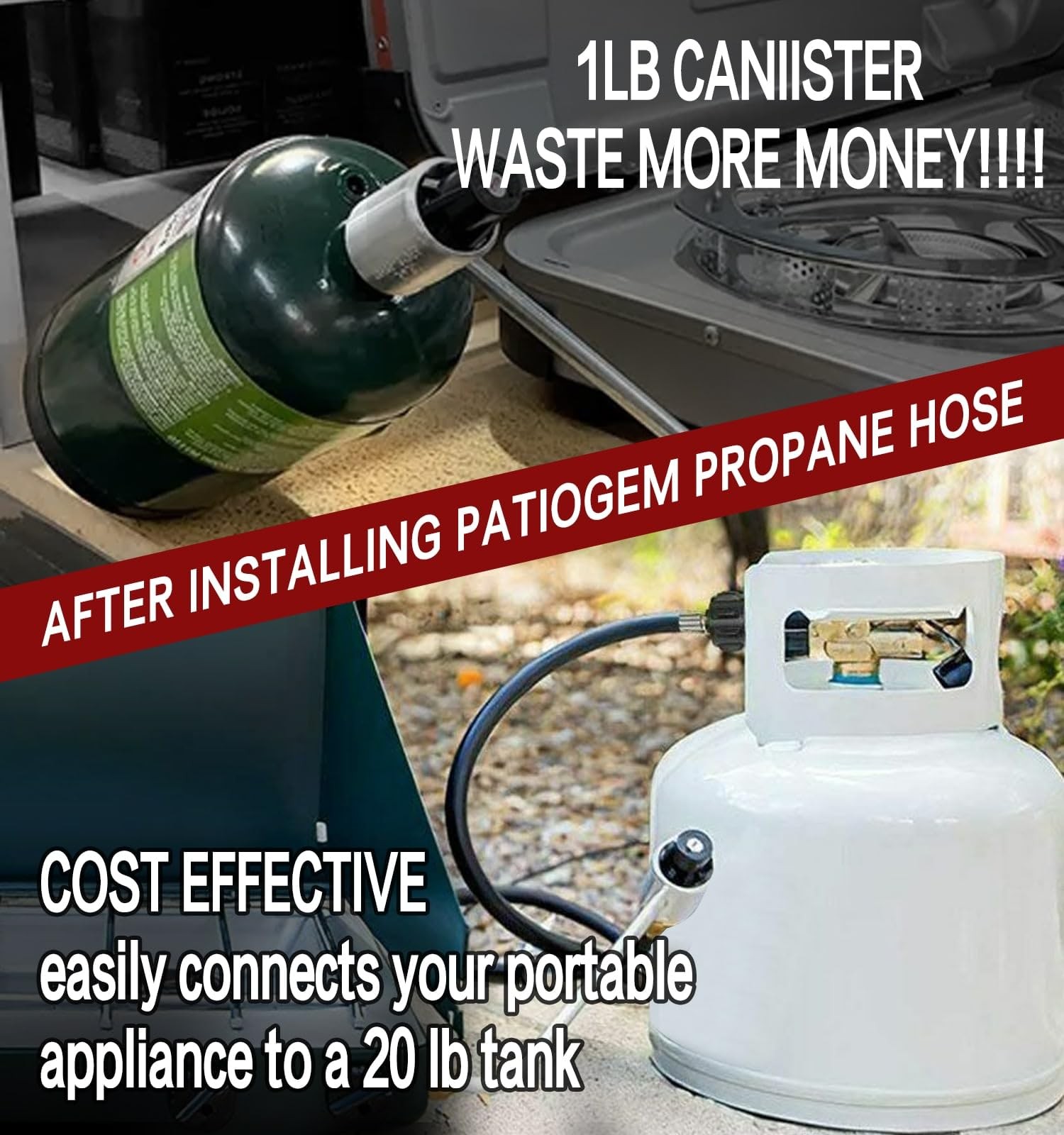 CALPOSE 12 Feet Propane Adapter Hose, 1lb to 20lb 12 Feet, Black