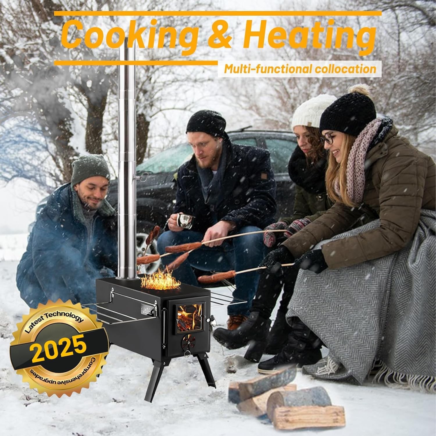 Hot Tent Stove,AVOFOREST Wood Burning Stove,Small Wood Stove with 7Chimney Pipes