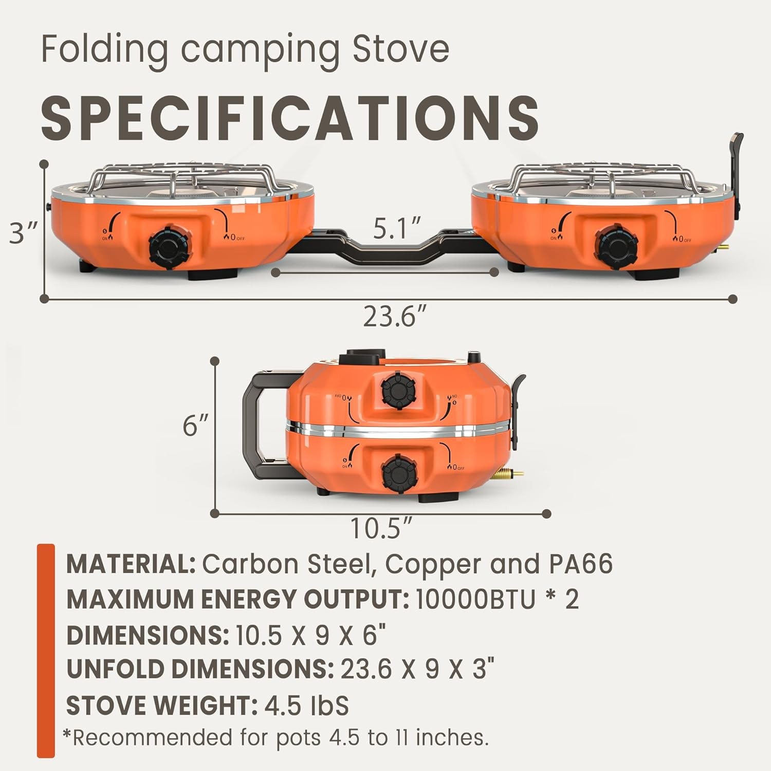 20,000 Btus 2 Burner Propane Camping Stove, Portable Folding Camp Stove with Adj