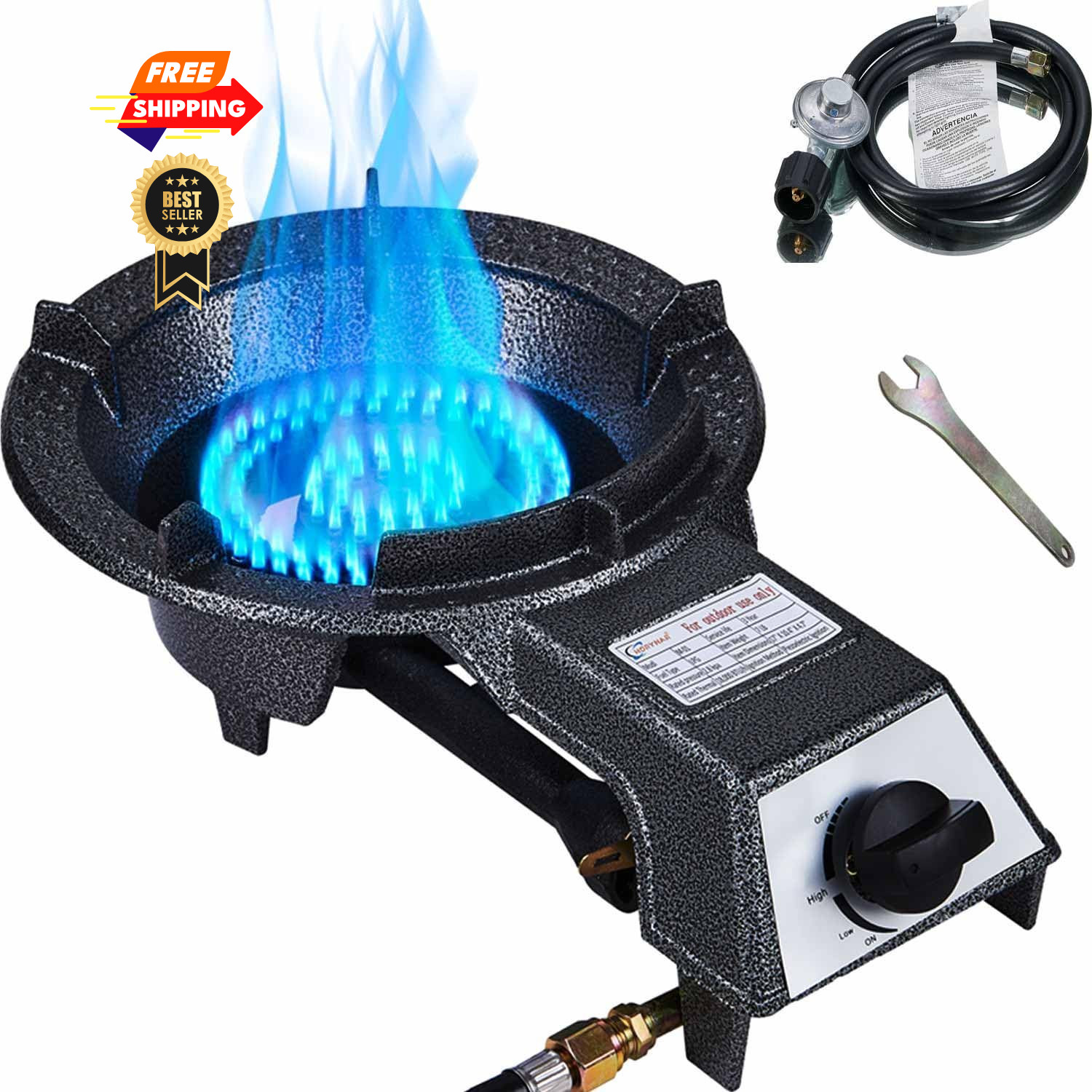 Horynar Automatic Ignition Single Propane Burner Cast Iron 1, Silver