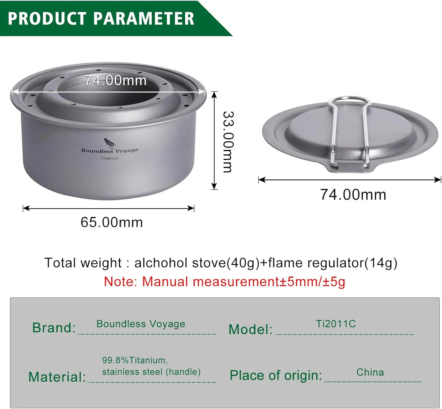 Camping Titanium Spirit Alcohol Stove with Pot Stand Backpacking Wood Stove Outd