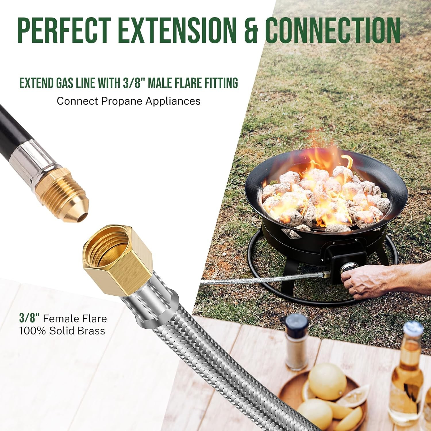 6 Feet Propane Hose Extension, Braided 3/8″ Extension Gas Silver