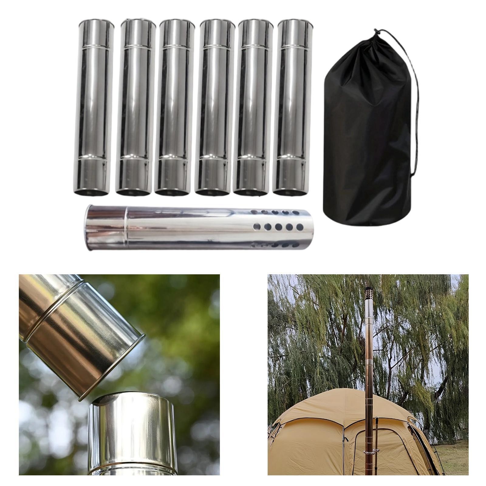 6x Chimney Tubes Dissipation Fast Heating Stainless Steel Camp Stove Tube for
