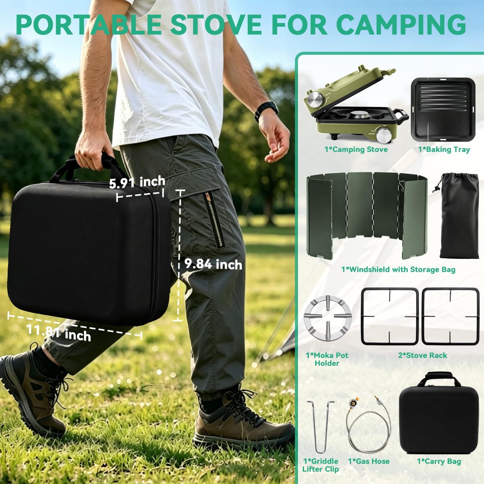 2 Burner Portable Camp Stove, 24000 BTU Propane Camping Stove with Windshield…