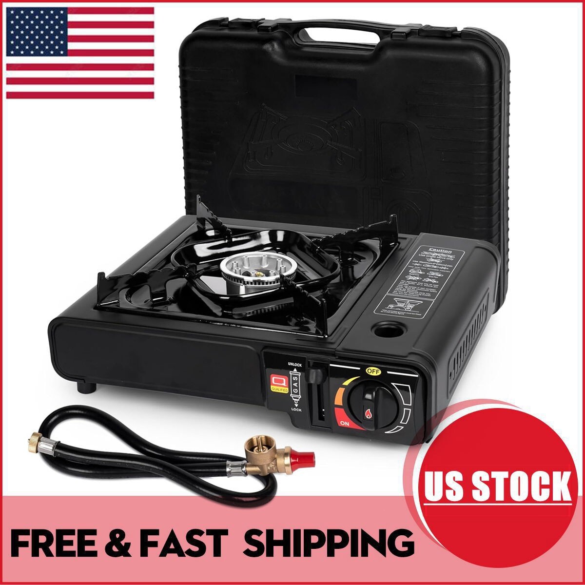 Portable Camping Stove Dual Fuel Butane Propane with Case 7800 BTU