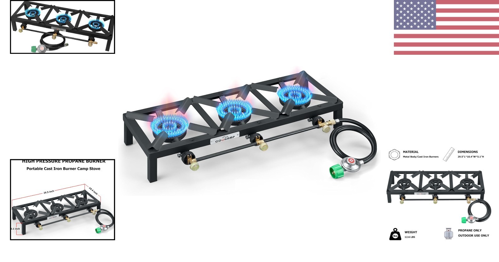 Heavy Duty Propane Camp Stove with 3 Burners – Ideal for Camping and Emergencies