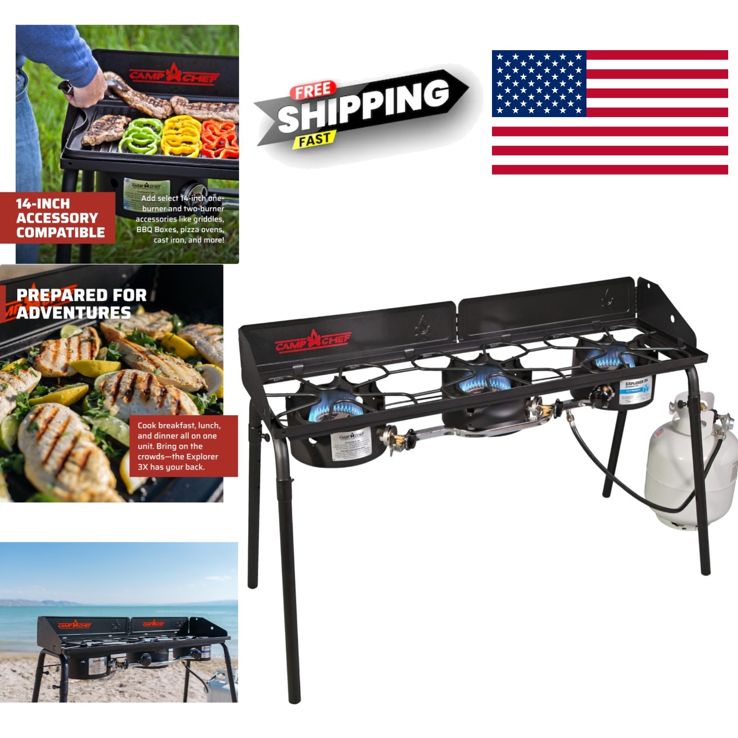 Efficient 3 Burner Propane Stove with High Energy Output for Outdoor Cooking