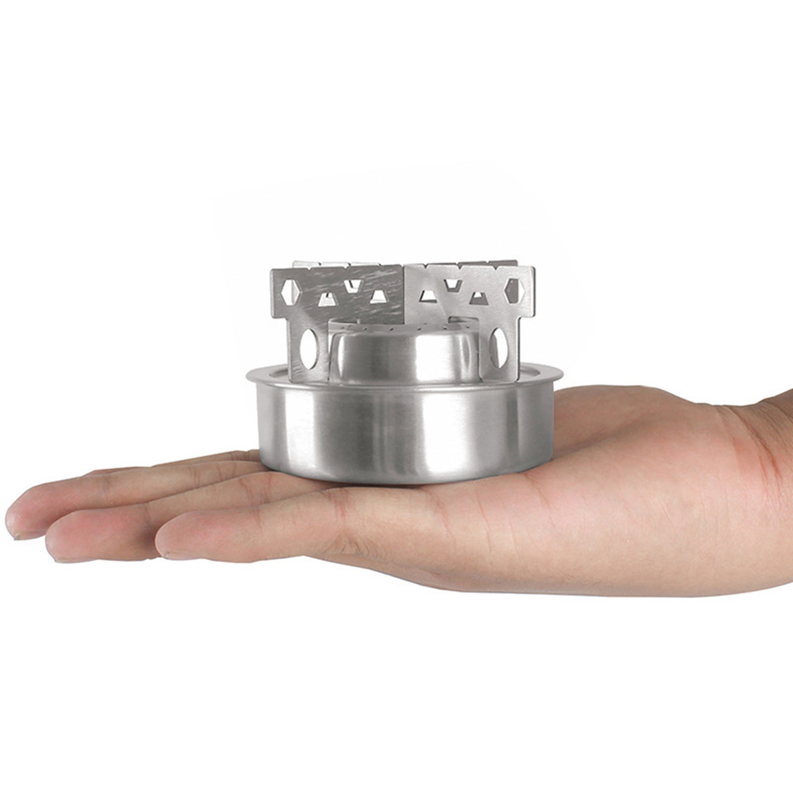 Mini Stainless Steel Outdoor Camping Alcohol Stove Cooking Burner W/Cross Stand