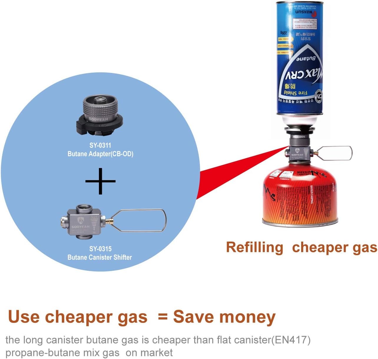Gas Refill Adapter,Isobutane fuel Butane Adapter + Isobutane Canister Shifter