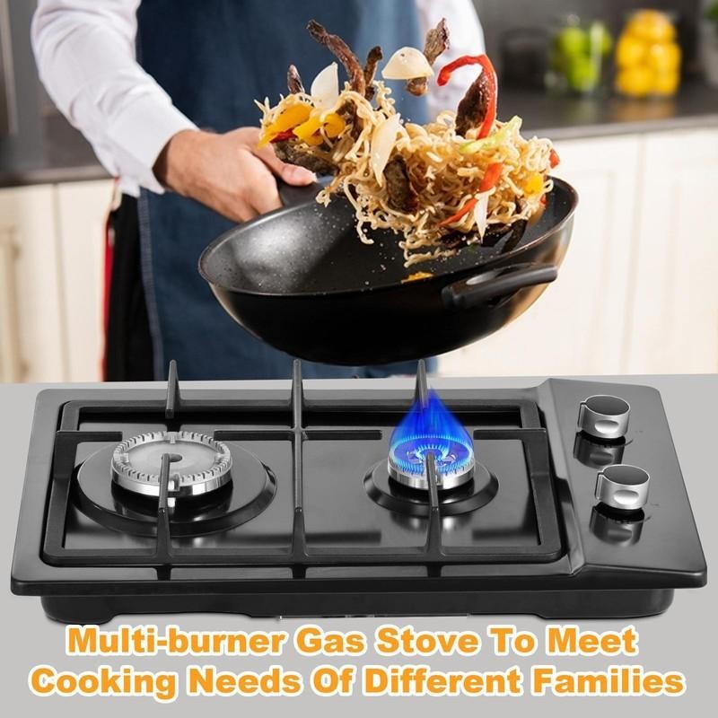 Kitchen 20 inch Gas Cooktop 2 burners NG/LPG Stainless Steel Tempered Glass New