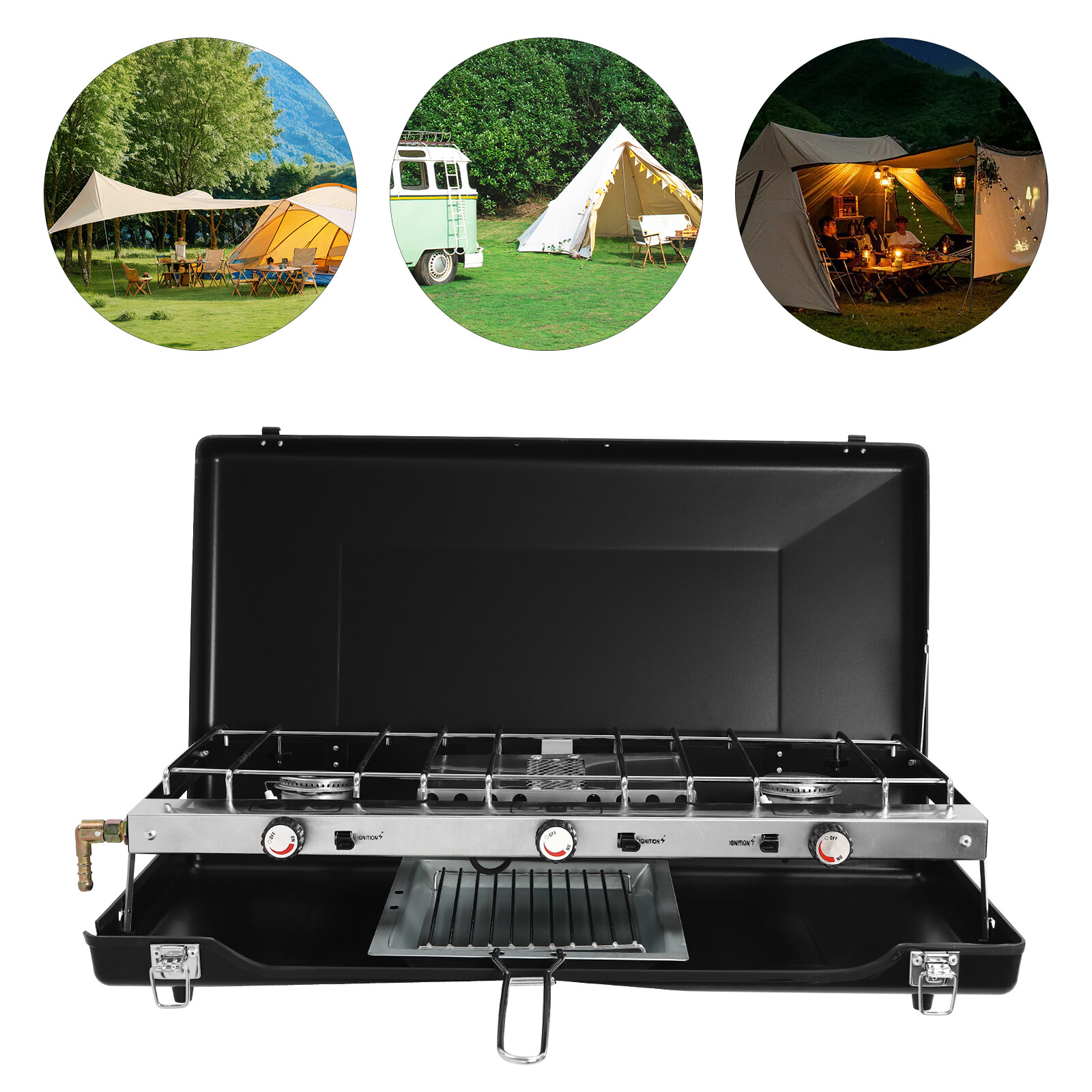 3-Burner Tabletop Outdoor Gas Stove Camping Stove Portable Cooking Stove 4500W