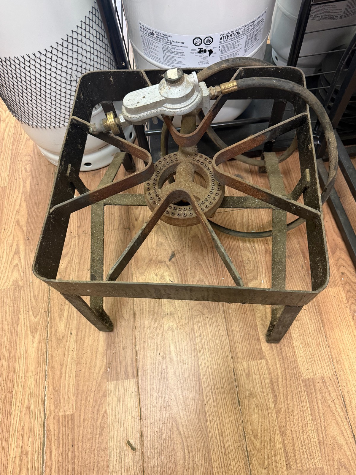 One 1-Burner Cast Iron Propane Camping Stove w/ Hose & Regulator