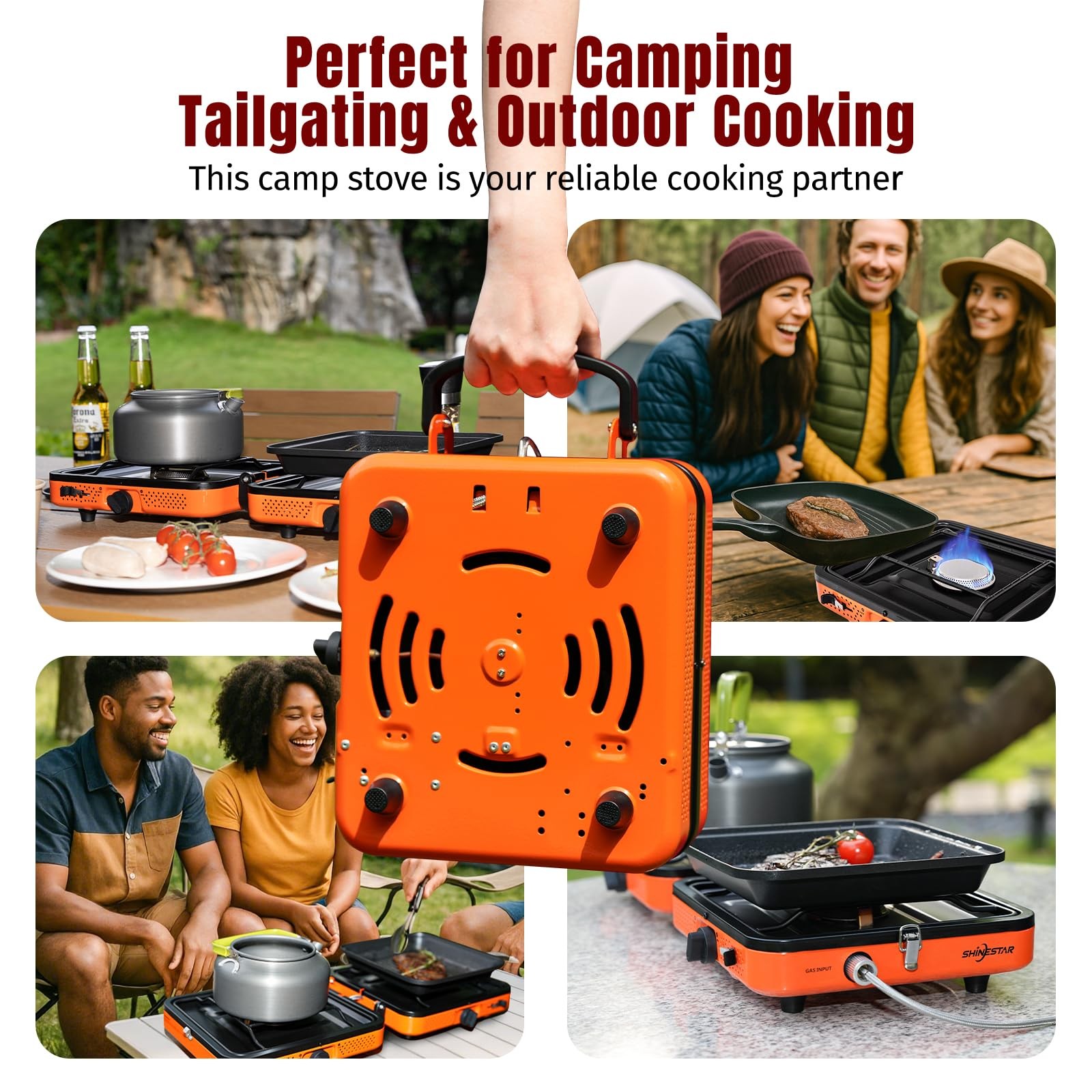 Foldable 2 Burner Propane Stove & Gas Grill Camping Cooker W/ Case & Hose