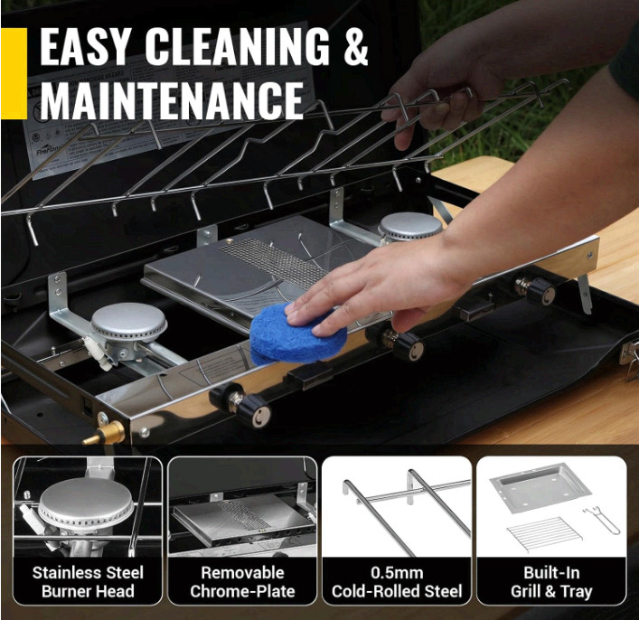 Portable 3-Burner Propane Camping Stove w/ Ignition, 20400 BTU