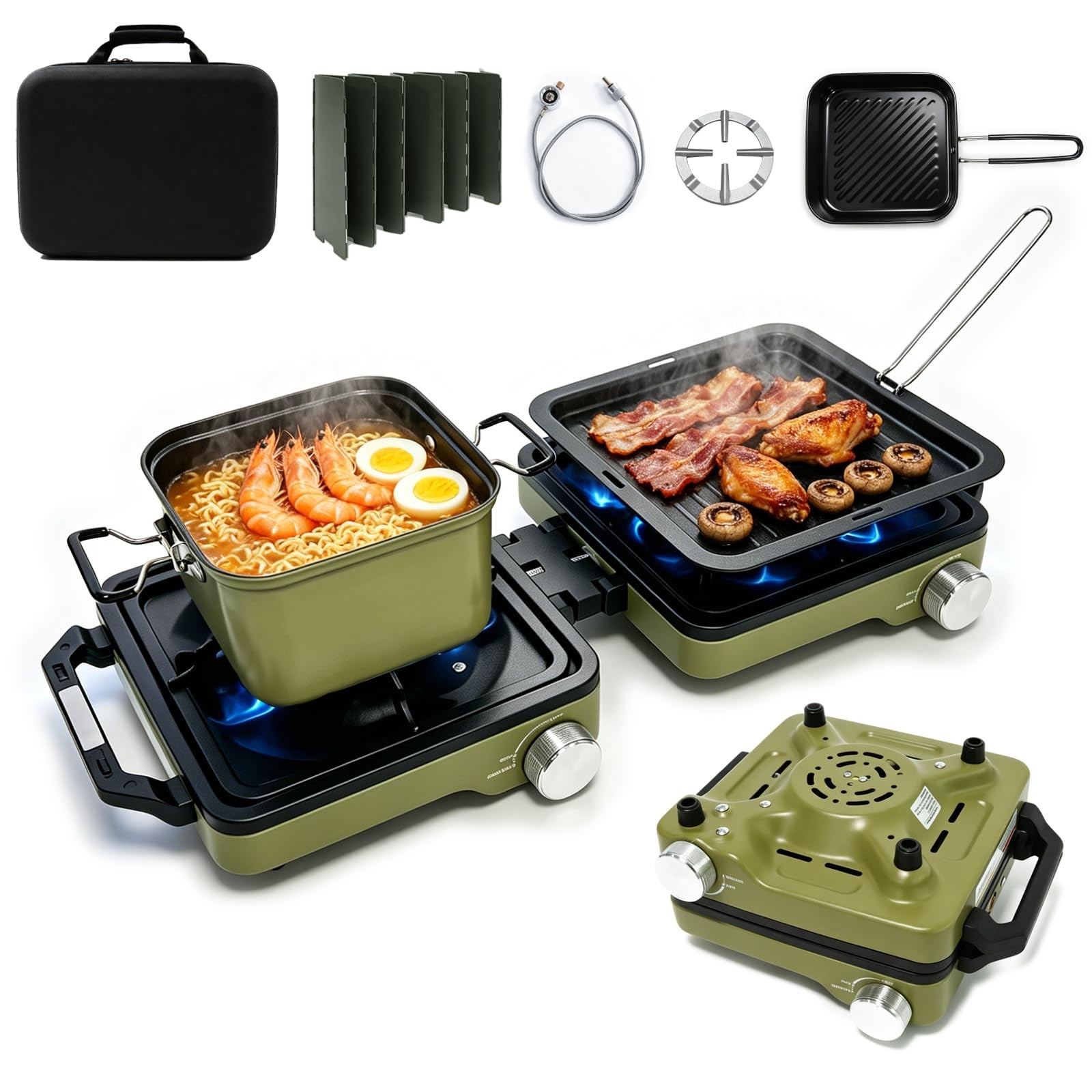 2 Burner Portable Propane Camping Stove Kit 24000 BTU Foldable Hiking Stove