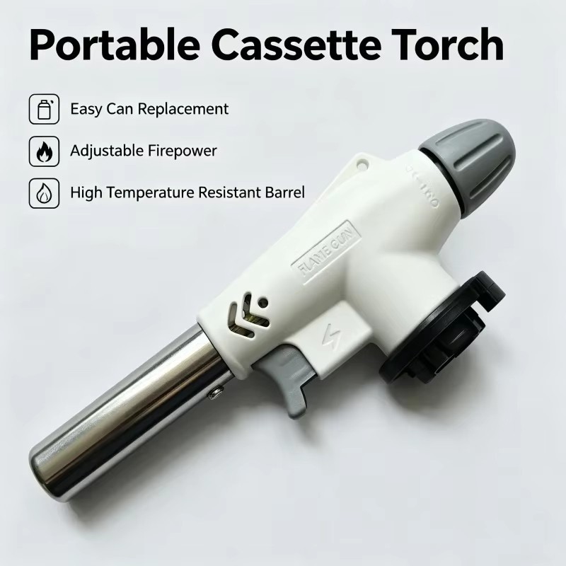 Outdoor Butane Gas Torch Burner Adjustable Flame for Camping Cooking BBQ Baking