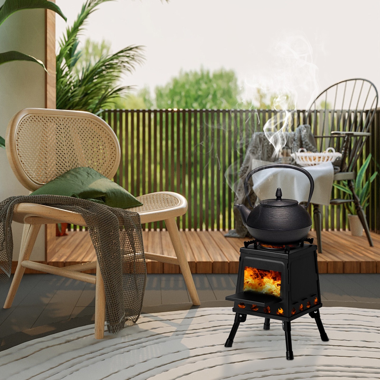 USA Portable Folding Wood Camping Stove Multi-Function Outdoor Cooking Equipment
