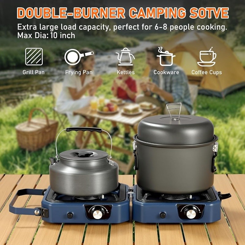 Durable Stainless Steel Camp Stove Gas Powered Outdoor Cooking Dual Burner New