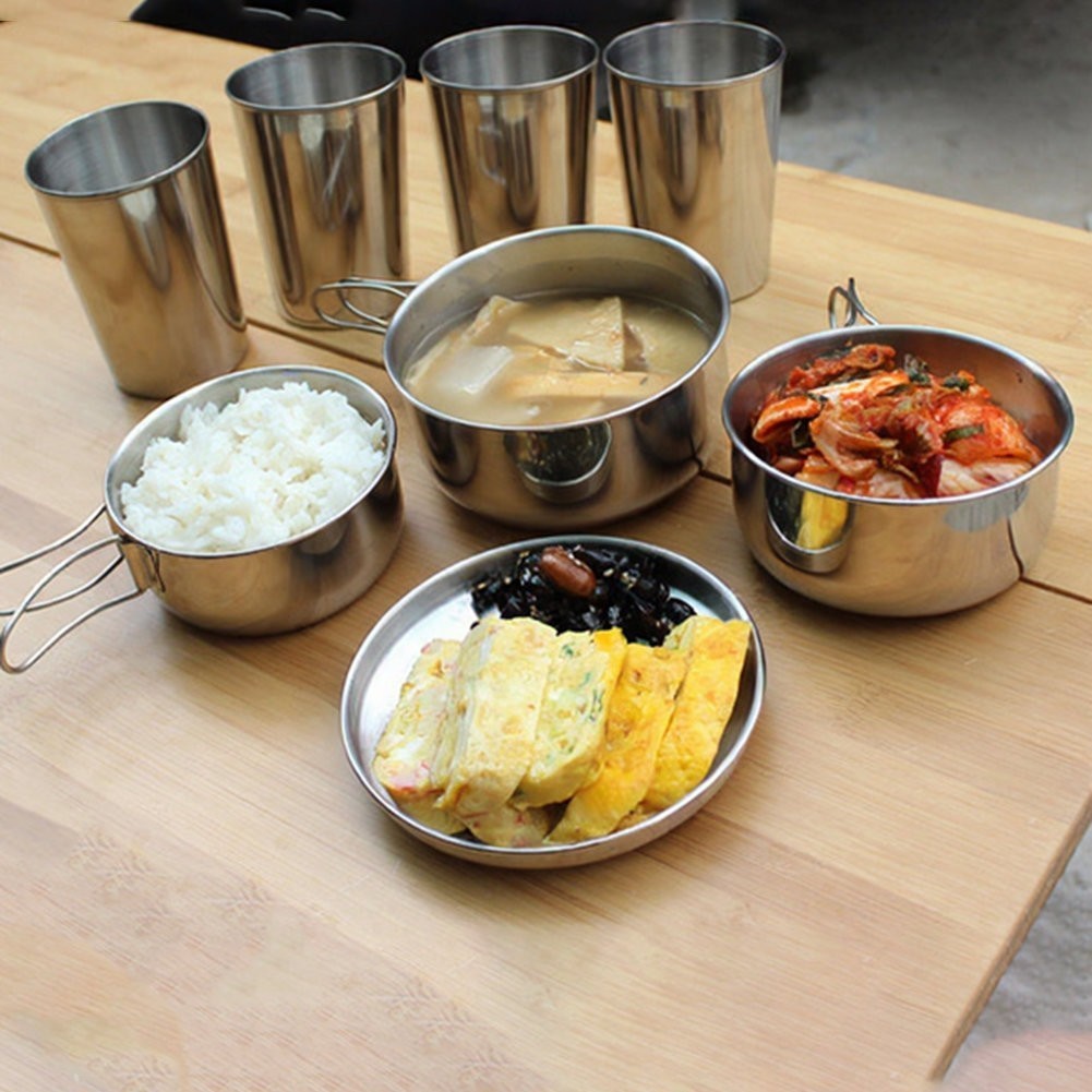 Outdoor 4-Piece Stainless Steel Cookware Set for 2-3 People Camping Hiking