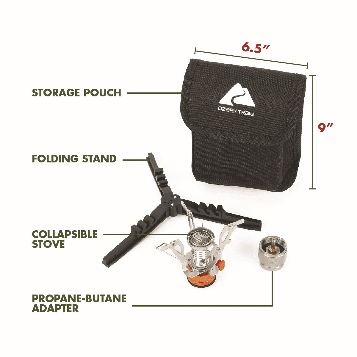 Ozark Trail 4 Piece Portable Camping Stove Adapter and Stand Set, Propane