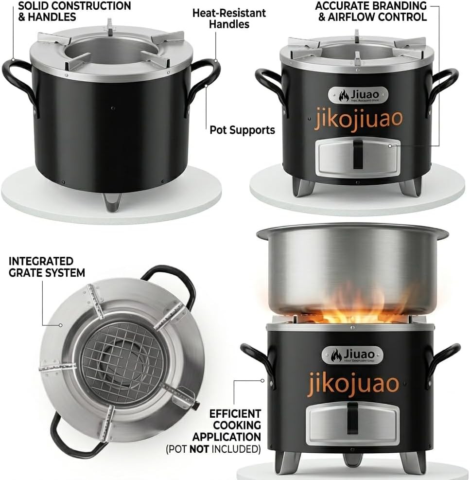 Portable Rocket Stove Outdoor Cooking Efficient Charcoal Jiko Stove Camping