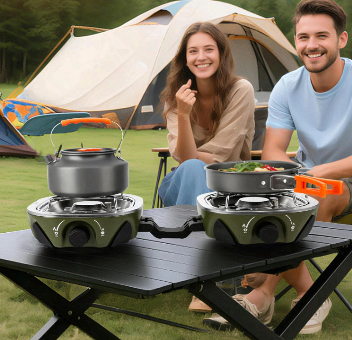 Portable 2 Burner Propane Camping Stove 20,000 BTU w/ Bag Green