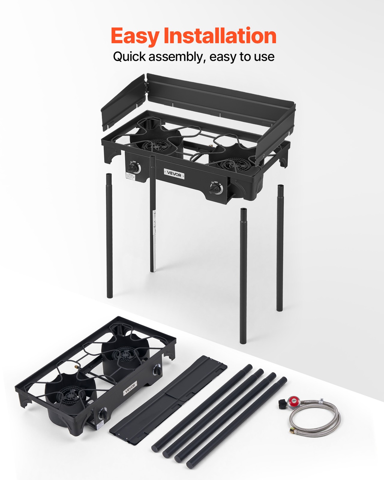 VEVOR 2 Burner Propane Gas Stove 150000 BTU Outdoor Camping Cooker with Shield