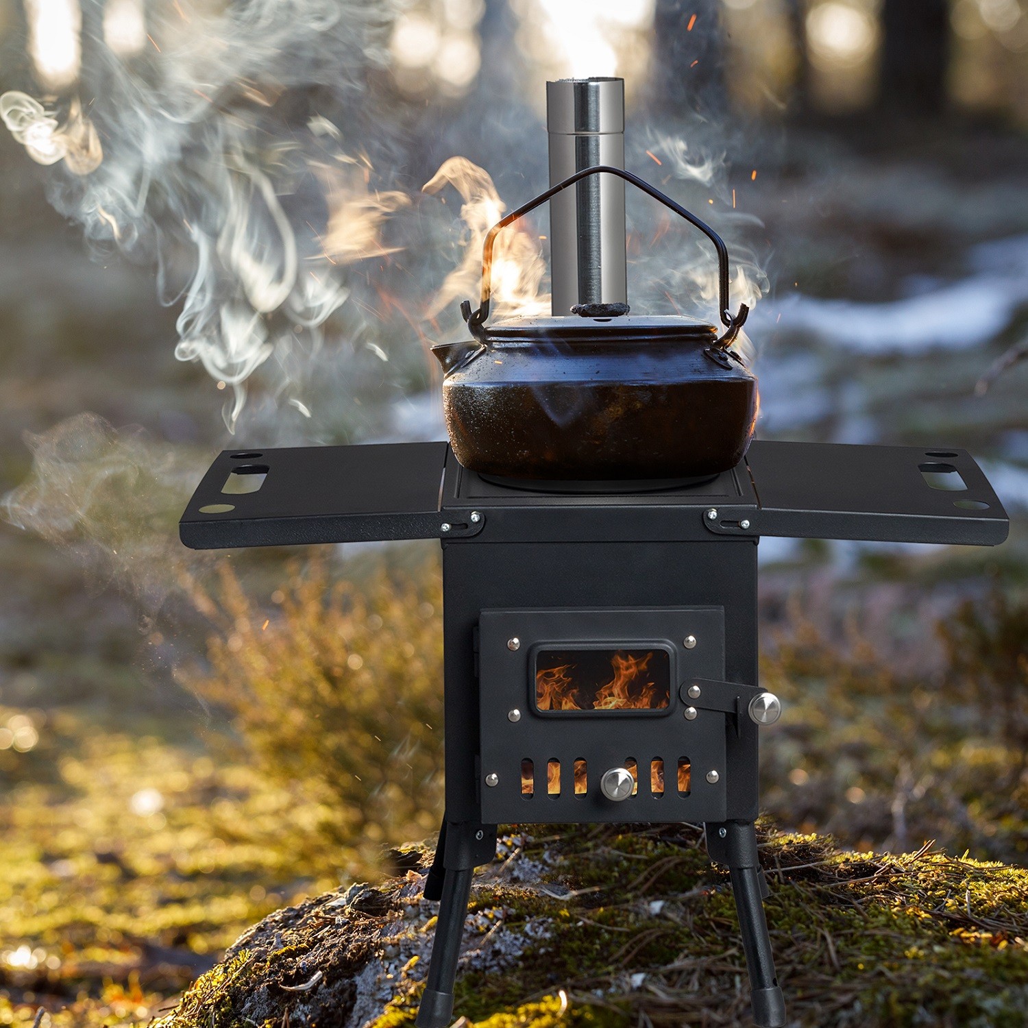 Camping Wood Stove Stainless Steel Camping Tent Stove Burning Stove with 3 Pipes
