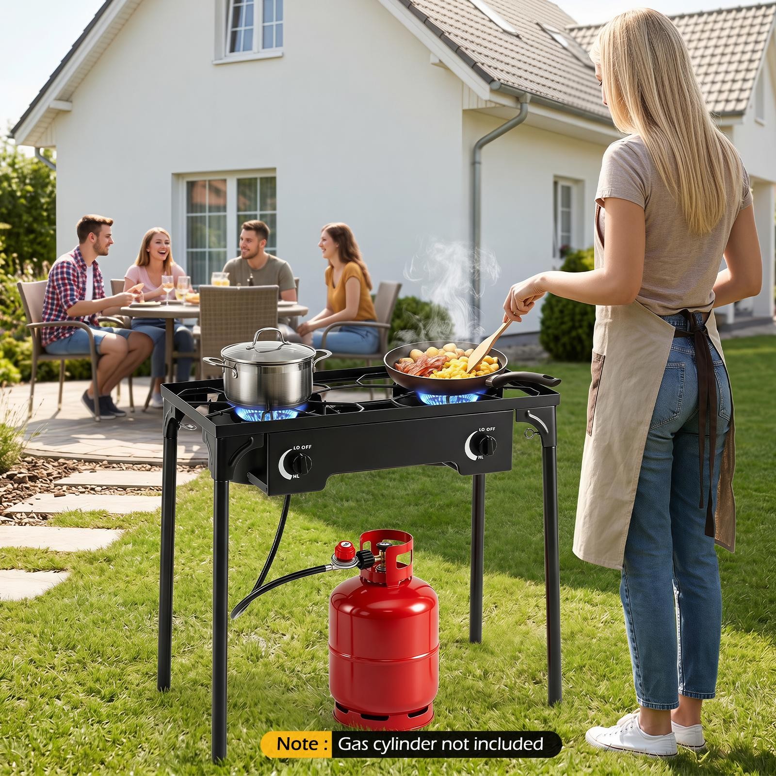 2 Burner Outdoor Propane Gas Stove w/Adjustable Regulator & Hose 160000 BTU