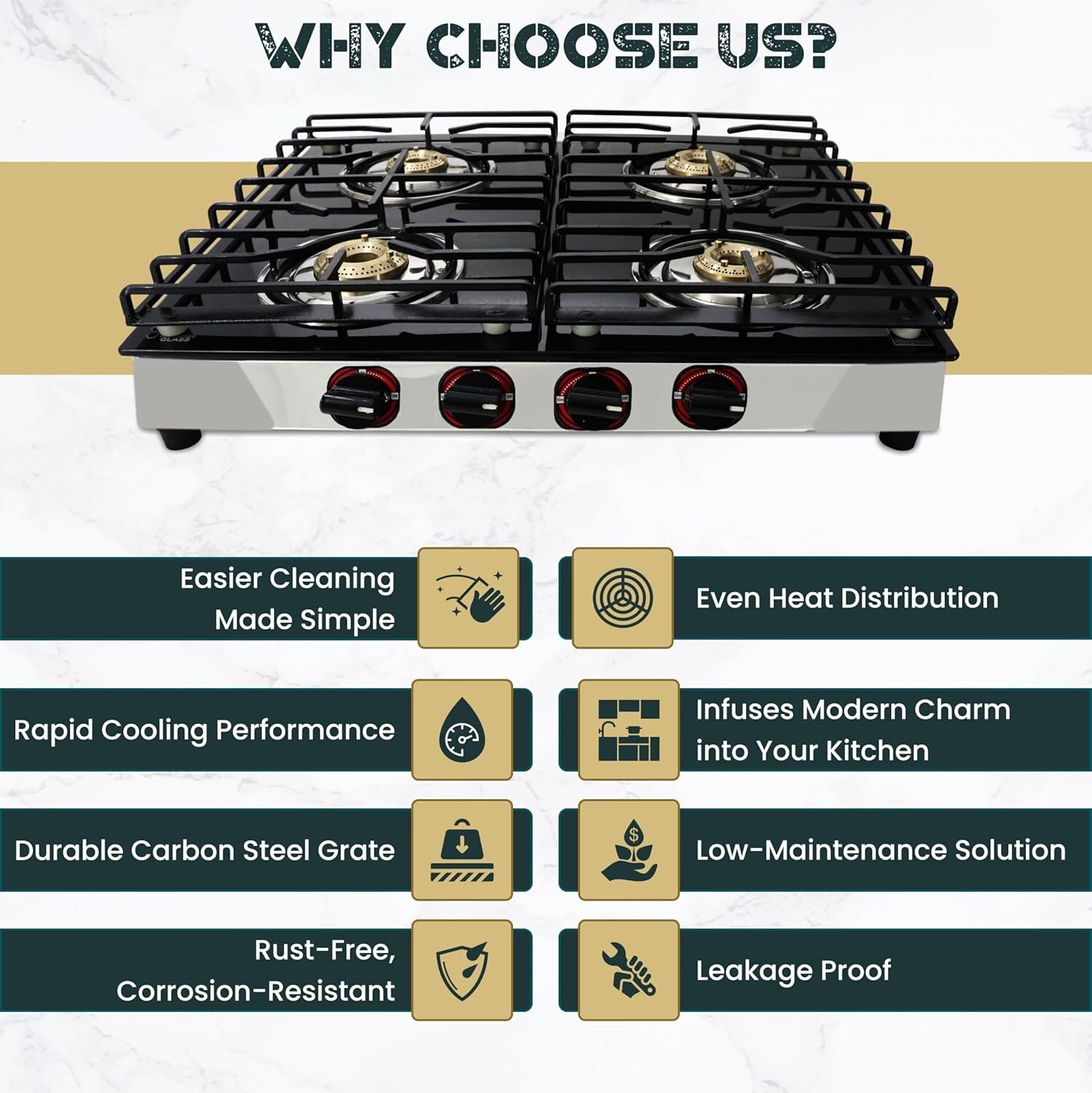 Gas Stove Top -25″ – 4 Burner With Hose & Regulator to Connect propane cooktop