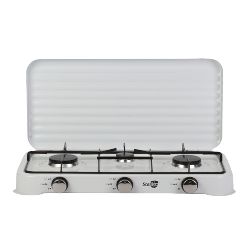 Camping Gas Stove 3 Burners Outdoor Portable 2.2kw*2+1kw*1 Desktop Cooker w/Lid