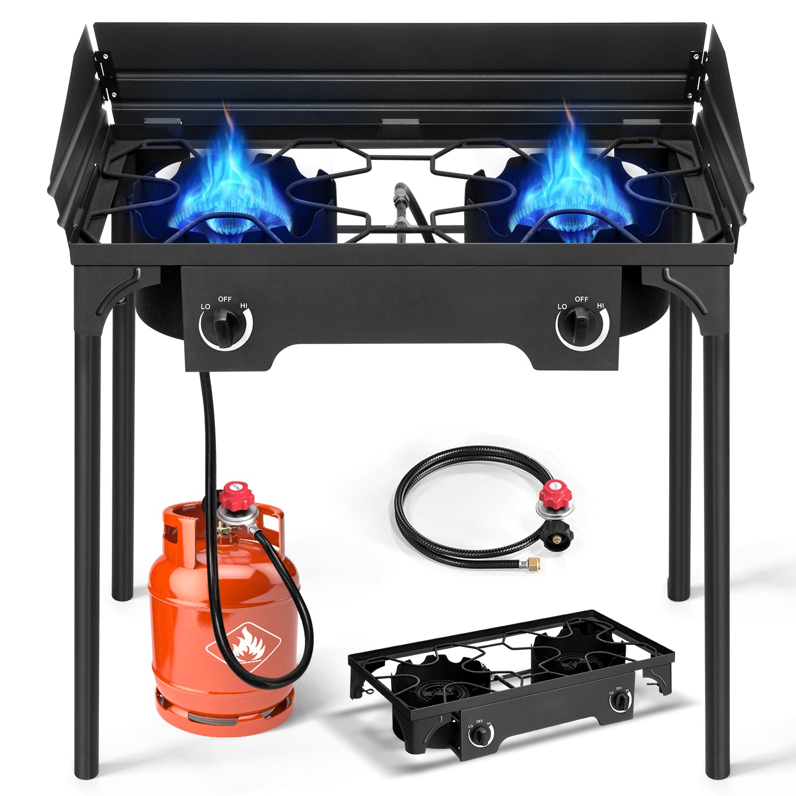 2-Burner w/ Windscreen 150,000BTU Powerful Outdoor Camping Gas Propane Stove