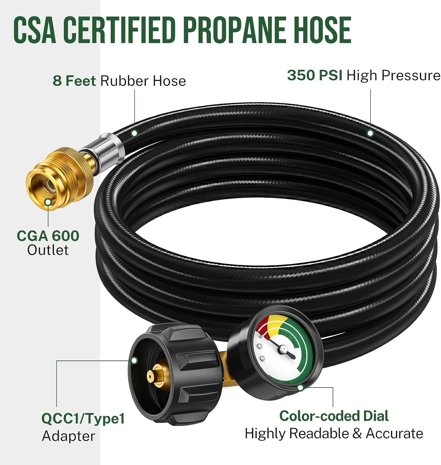 6ft Propane Hose Adapter 1lb to 20lb w/Gauge Camping BBQ Cooking Stove Griddle..